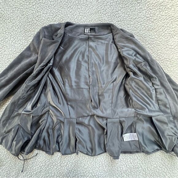 Kut from the Kloth Charcoal Faux Suede Peplum Full Zip Career Cadual Blazer SZ S - Picture 12 of 13